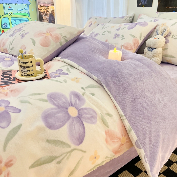 91家纺网 家纺一手货源 找家纺 HL原创 2025新款牛奶绒四件套 花满庭