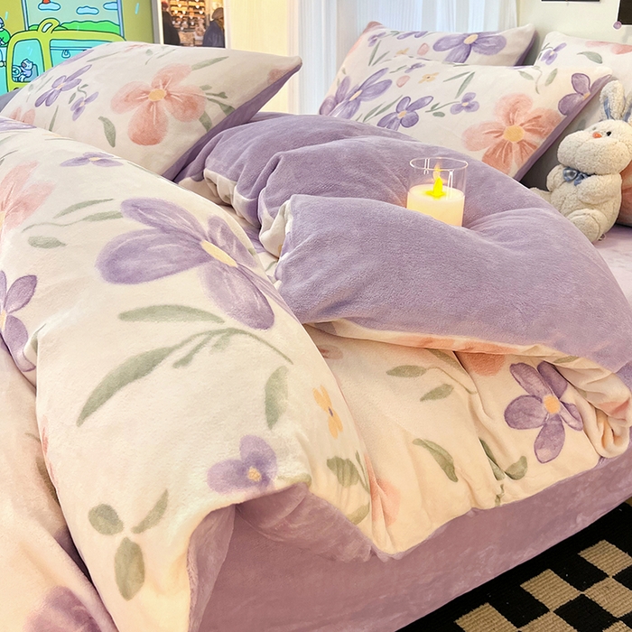 91家纺网 家纺一手货源 找家纺 HL原创 2025新款牛奶绒四件套 花满庭