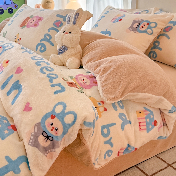 HL原创 2025新款牛奶绒四件套 欢乐时光