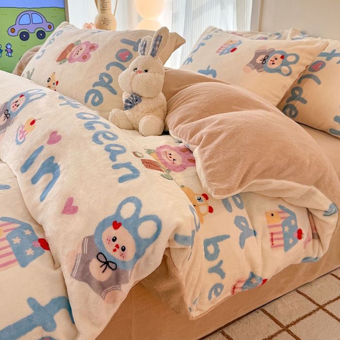 91家纺网 家纺一手货源 找家纺 HL原创 2025新款牛奶绒四件套 欢乐时光