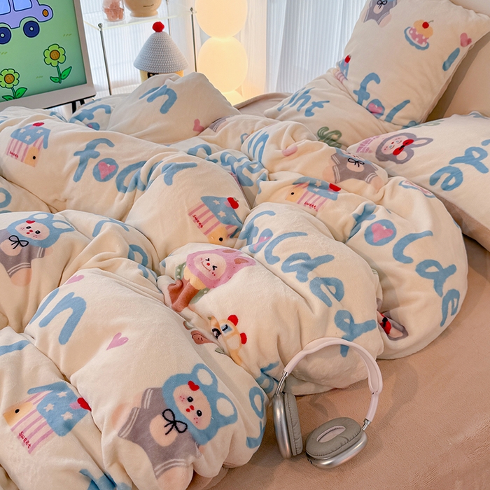 91家纺网 家纺一手货源 找家纺 HL原创 2025新款牛奶绒四件套 欢乐时光