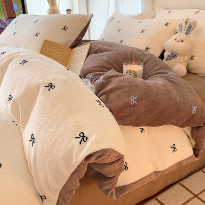 HL原创 2025新款牛奶绒四件套 可可蝴蝶结