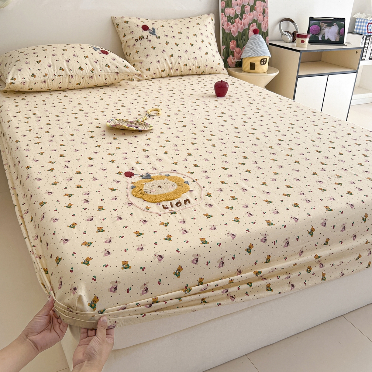 91家纺网 家纺一手货源 找家纺 舒居家纺 2025新款13070全棉纯棉毛巾绣床笠单品床笠单件单床笠 蛋糕熊