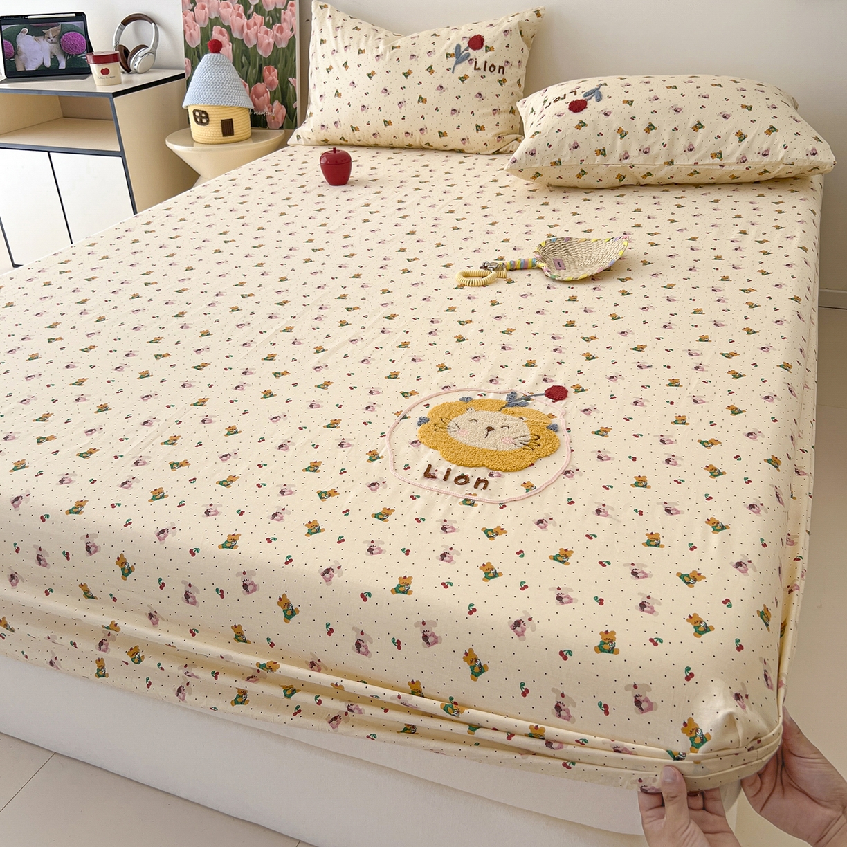 91家纺网 家纺一手货源 找家纺 舒居家纺 2025新款13070全棉纯棉毛巾绣床笠单品床笠单件单床笠 蛋糕熊