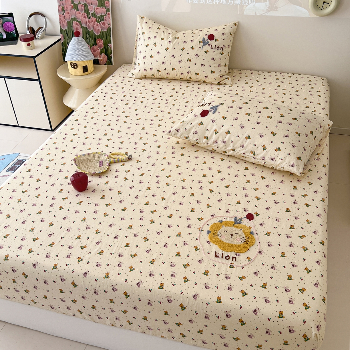 91家纺网 家纺一手货源 找家纺 舒居家纺 2025新款13070全棉纯棉毛巾绣床笠单品床笠单件单床笠 蛋糕熊