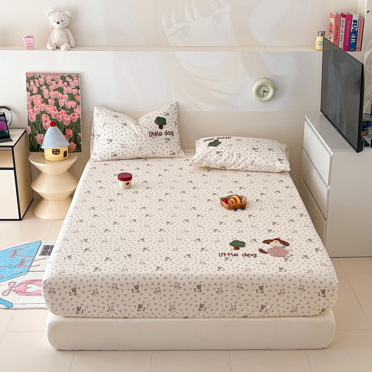 91家纺网 家纺一手货源 找家纺 舒居家纺 2025新款13070全棉纯棉毛巾绣床笠单品床笠单件单床笠 可米宝贝