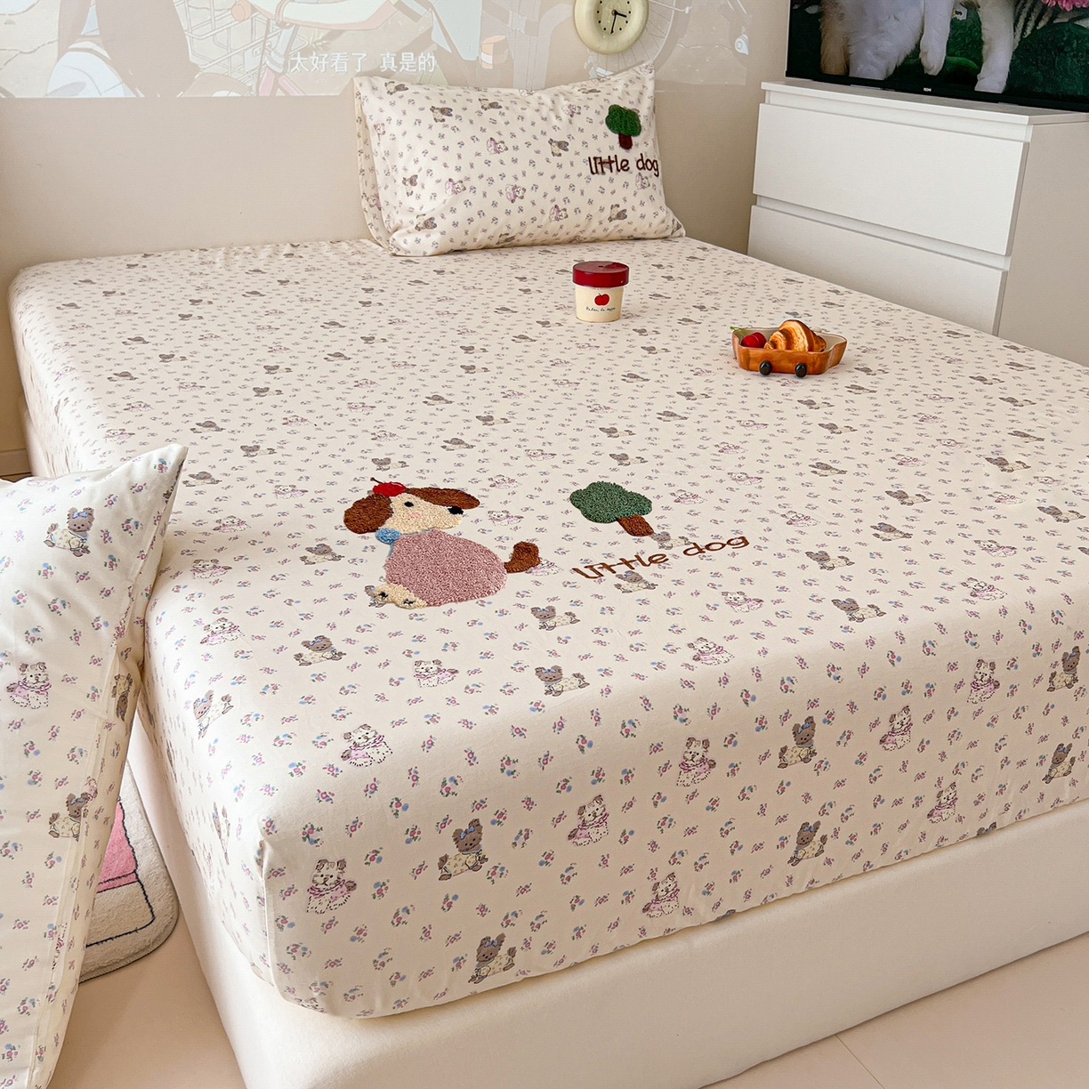 91家纺网 家纺一手货源 找家纺 舒居家纺 2025新款13070全棉纯棉毛巾绣床笠单品床笠单件单床笠 可米宝贝