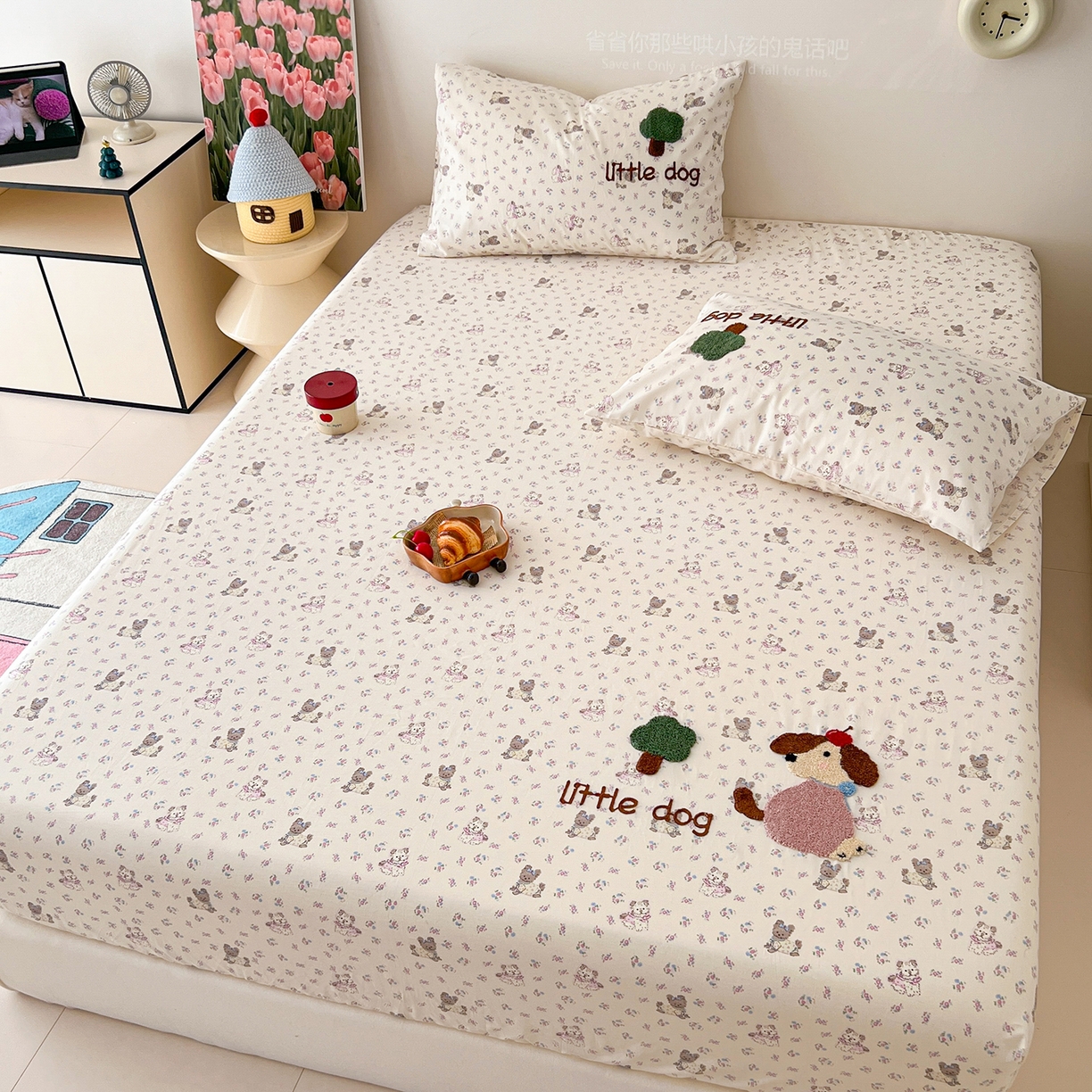 91家纺网 家纺一手货源 找家纺 舒居家纺 2025新款13070全棉纯棉毛巾绣床笠单品床笠单件单床笠 可米宝贝