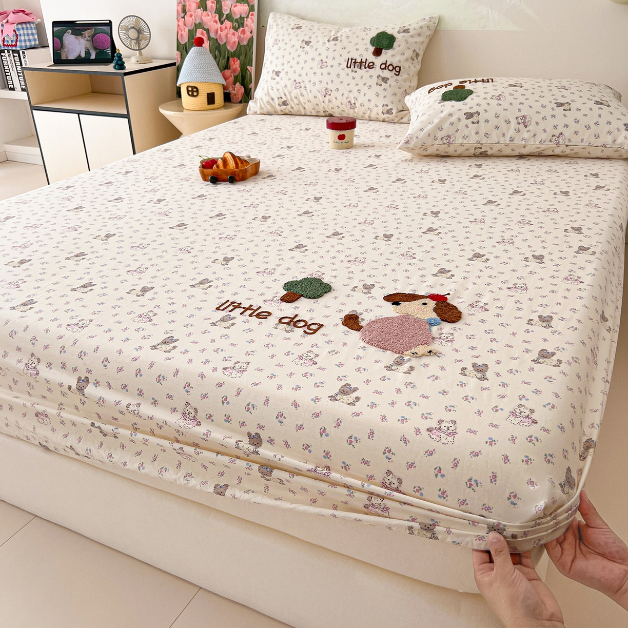 91家纺网 家纺一手货源 找家纺 舒居家纺 2025新款13070全棉纯棉毛巾绣床笠单品床笠单件单床笠 可米宝贝