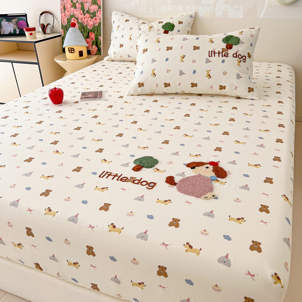 91家纺网 家纺一手货源 找家纺 舒居家纺 2025新款13070全棉纯棉毛巾绣床笠单品床笠单件单床笠 奇趣缤纷