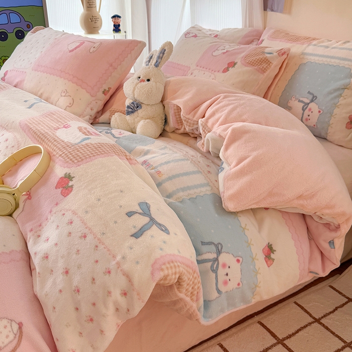 91家纺网 家纺一手货源 找家纺 HL原创 2025新款牛奶绒四件套 喵喵物语