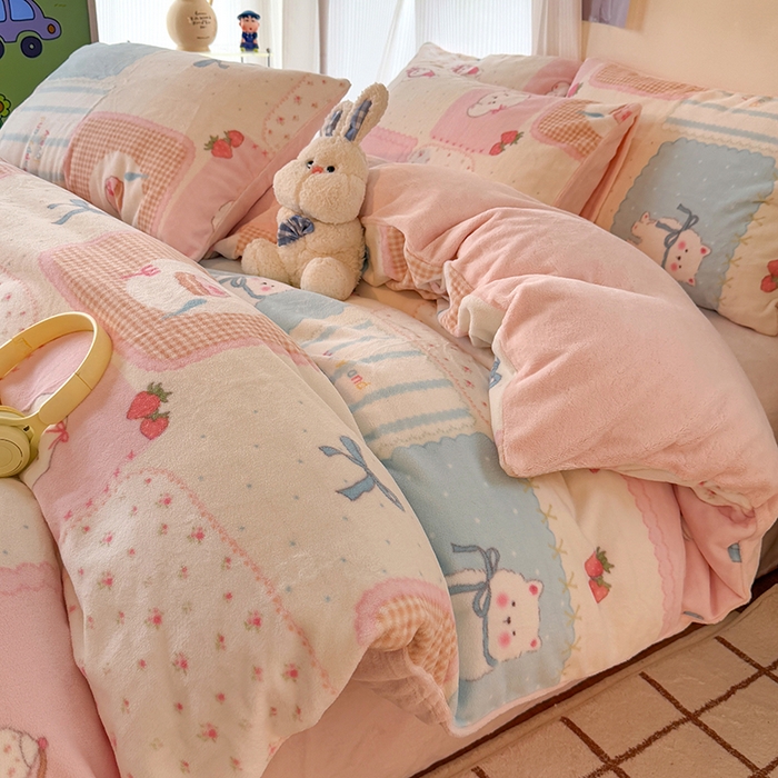 91家纺网 家纺一手货源 找家纺 HL原创 2025新款牛奶绒四件套 喵喵物语