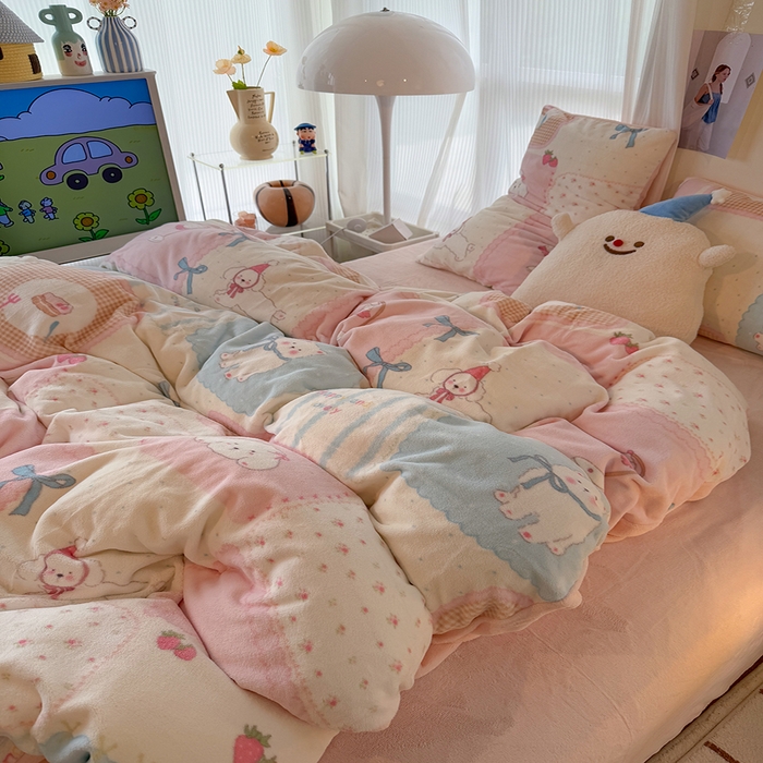 91家纺网 家纺一手货源 找家纺 HL原创 2025新款牛奶绒四件套 喵喵物语