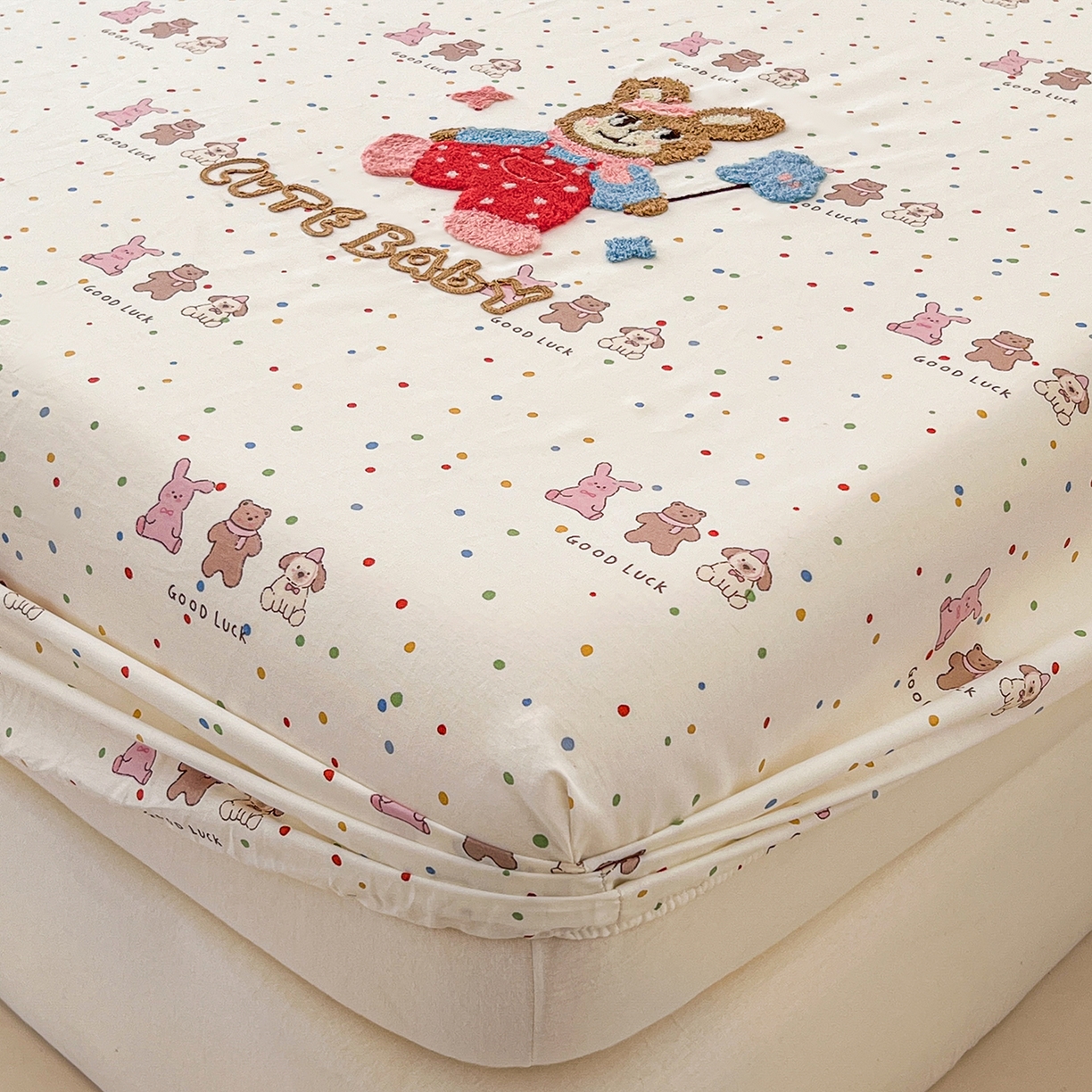 91家纺网 家纺一手货源 找家纺 舒居家纺 2025新款13070全棉纯棉毛巾绣床笠单品床笠单件单床笠 玩伴