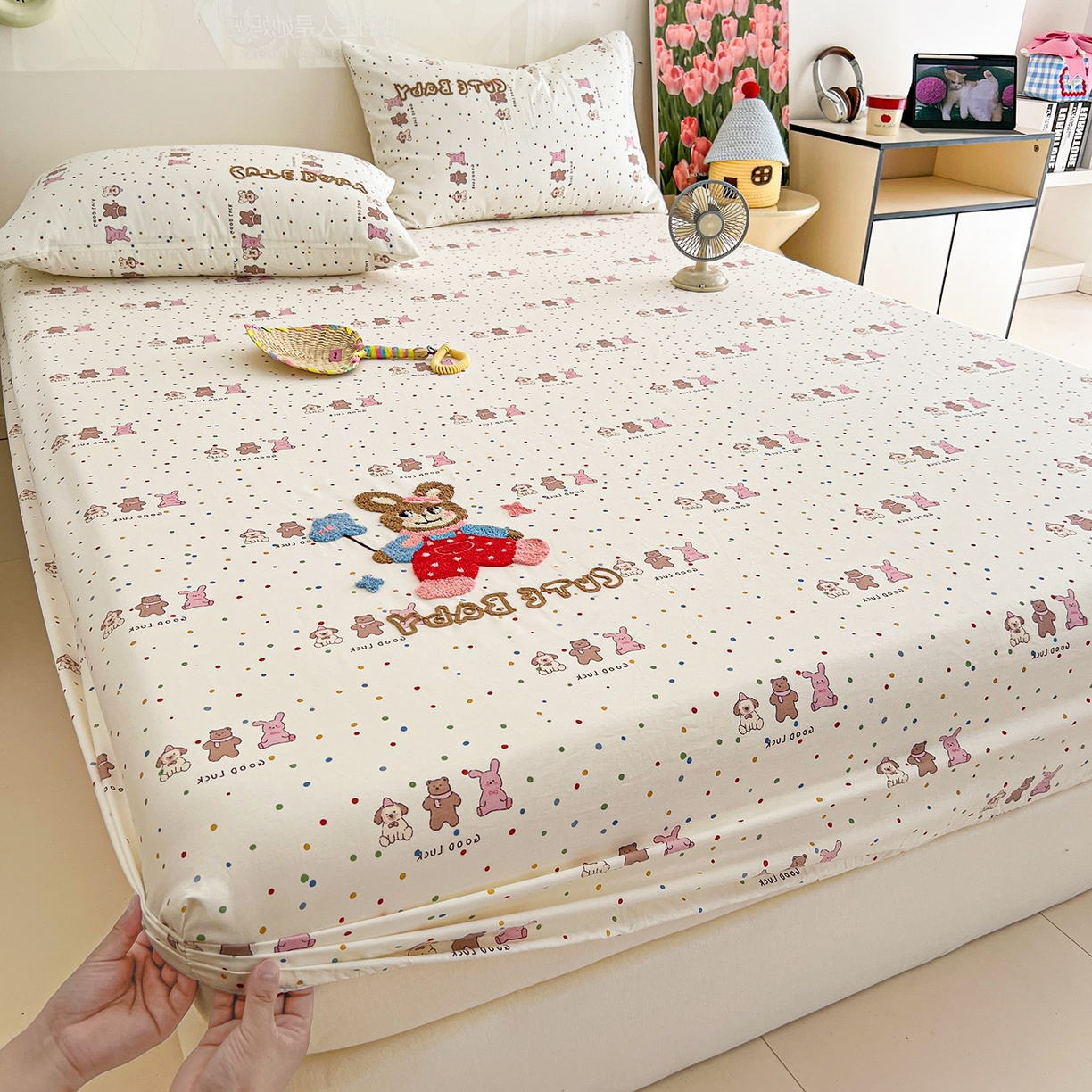 91家纺网 家纺一手货源 找家纺 舒居家纺 2025新款13070全棉纯棉毛巾绣床笠单品床笠单件单床笠 玩伴