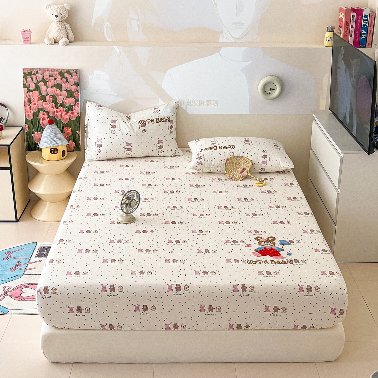 91家纺网 家纺一手货源 找家纺 舒居家纺 2025新款13070全棉纯棉毛巾绣床笠单品床笠单件单床笠 玩伴