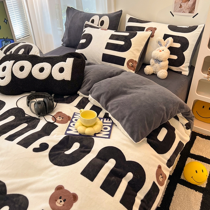 91家纺网 家纺一手货源 找家纺 HL原创 2025新款牛奶绒四件套 巧克力豆