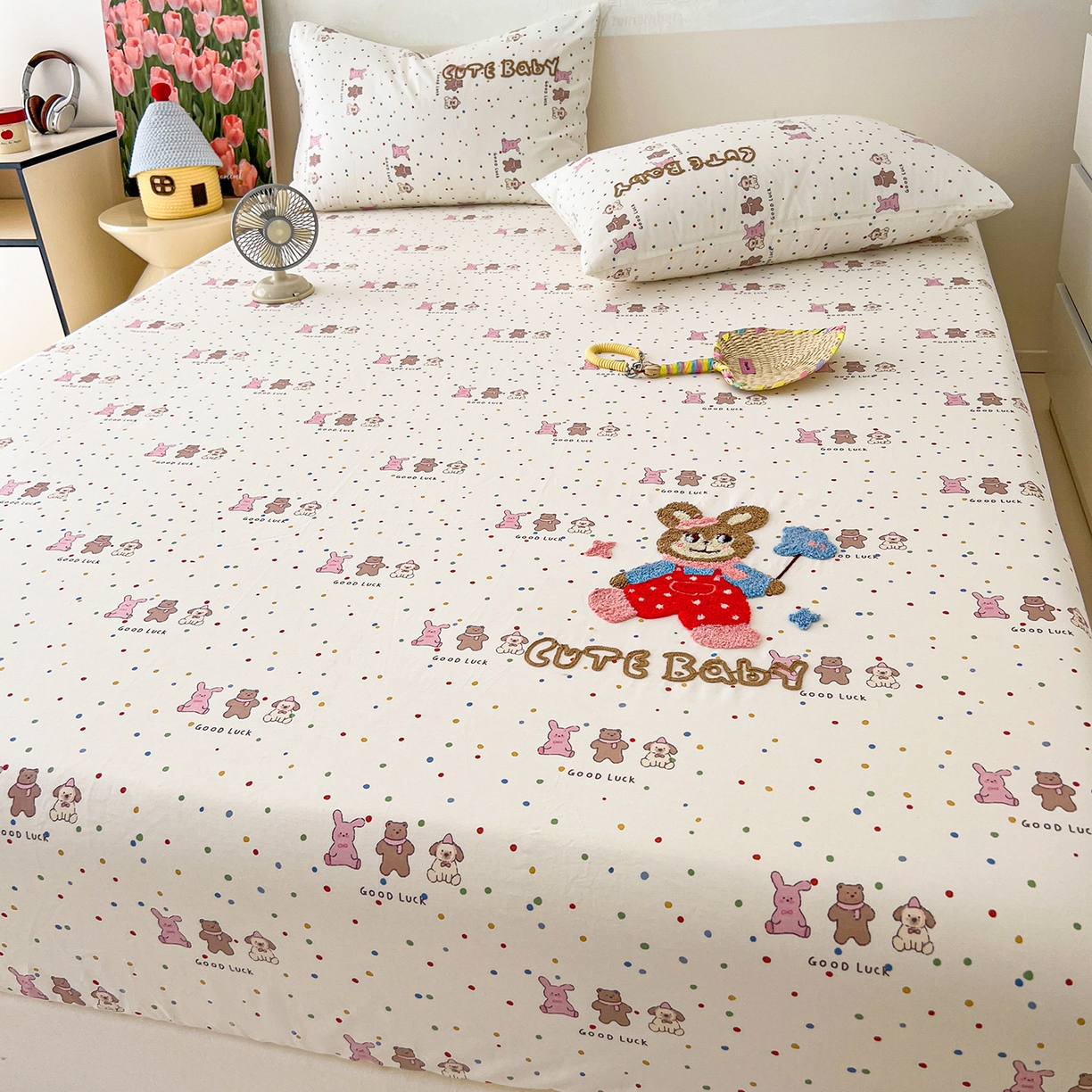 91家纺网 家纺一手货源 找家纺 舒居家纺 2025新款13070全棉纯棉毛巾绣床笠单品床笠单件单床笠 玩伴