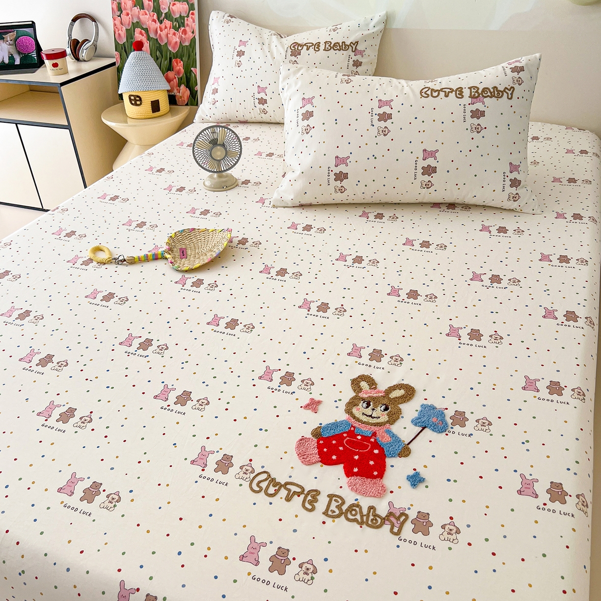 91家纺网 家纺一手货源 找家纺 舒居家纺 2025新款13070全棉纯棉毛巾绣床笠单品床笠单件单床笠 玩伴