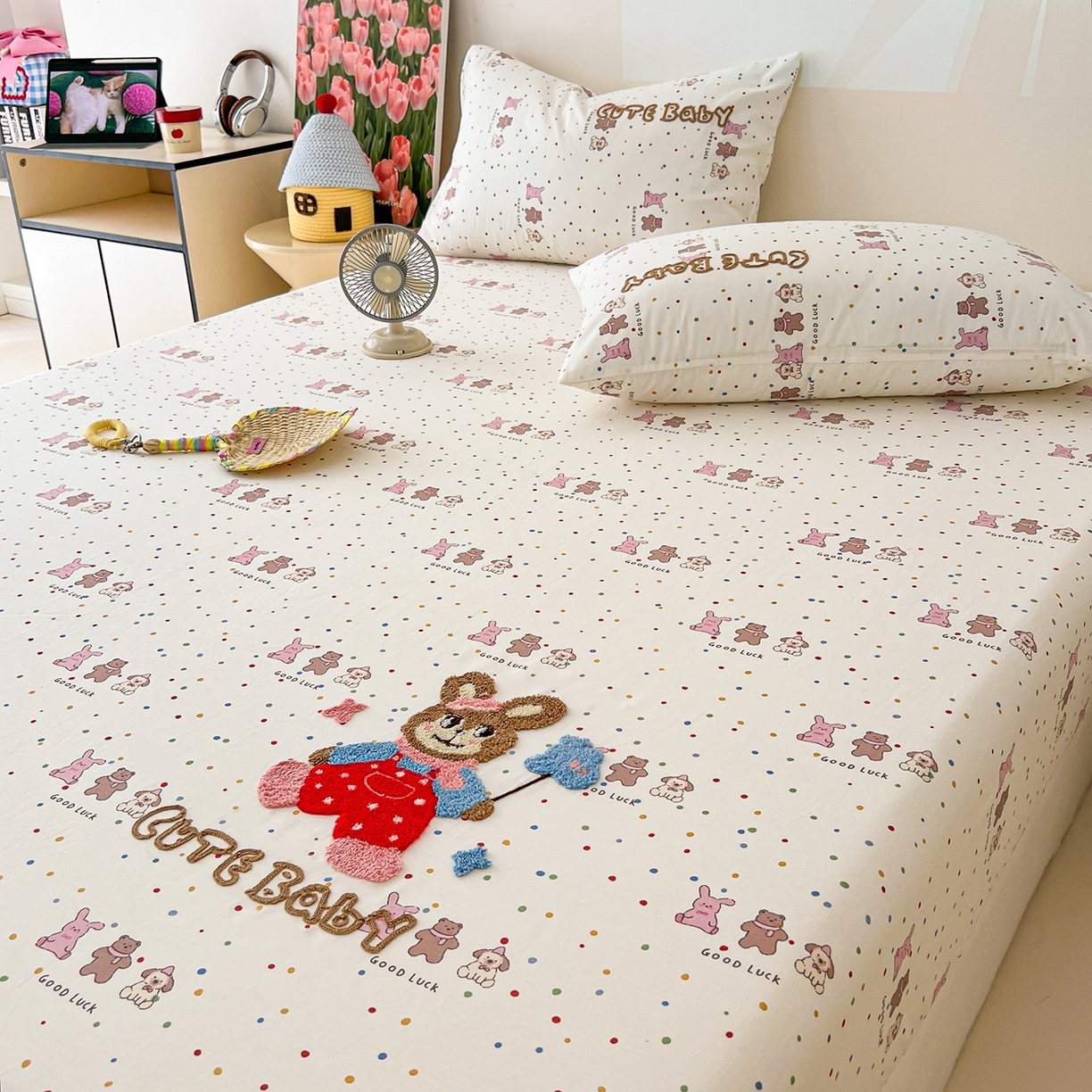 91家纺网 家纺一手货源 找家纺 舒居家纺 2025新款13070全棉纯棉毛巾绣床笠单品床笠单件单床笠 玩伴