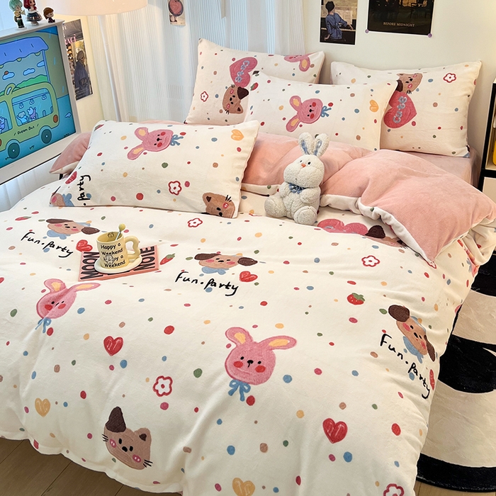 91家纺网 家纺一手货源 找家纺 HL原创 2025新款牛奶绒四件套 糖果屋