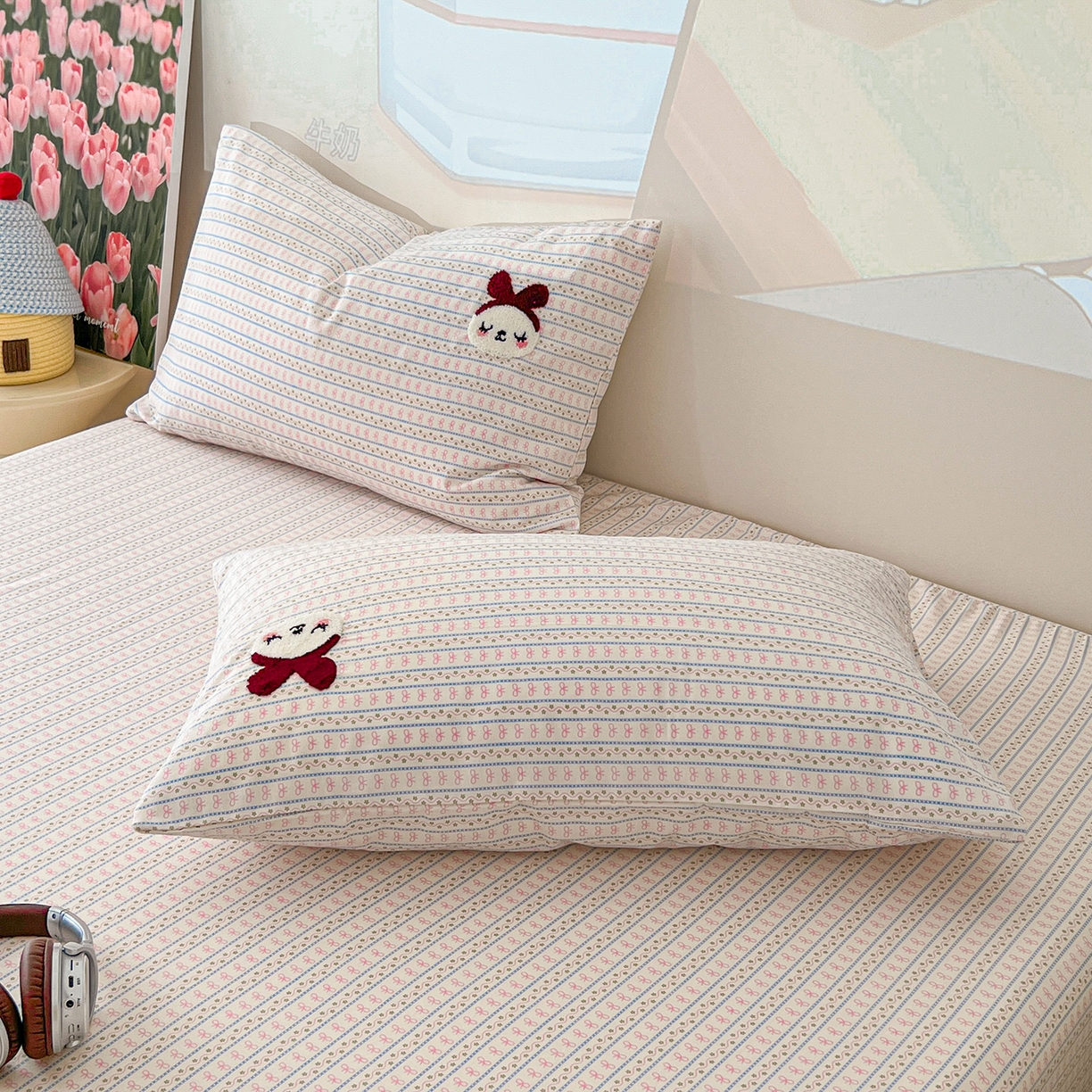 91家纺网 家纺一手货源 找家纺 舒居家纺 2025新款13070全棉纯棉毛巾绣床笠单品床笠单件单床笠 友谊结