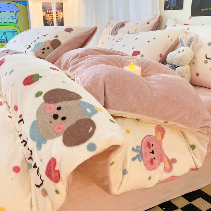 91家纺网 家纺一手货源 找家纺 HL原创 2025新款牛奶绒四件套 糖果屋