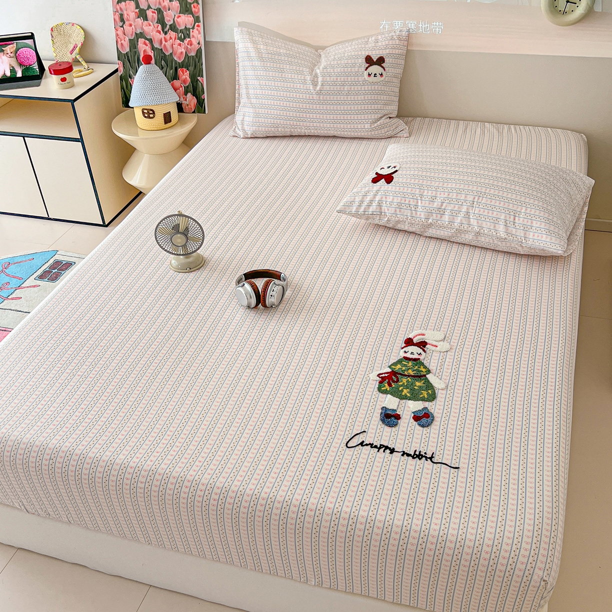 91家纺网 家纺一手货源 找家纺 舒居家纺 2025新款13070全棉纯棉毛巾绣床笠单品床笠单件单床笠 友谊结