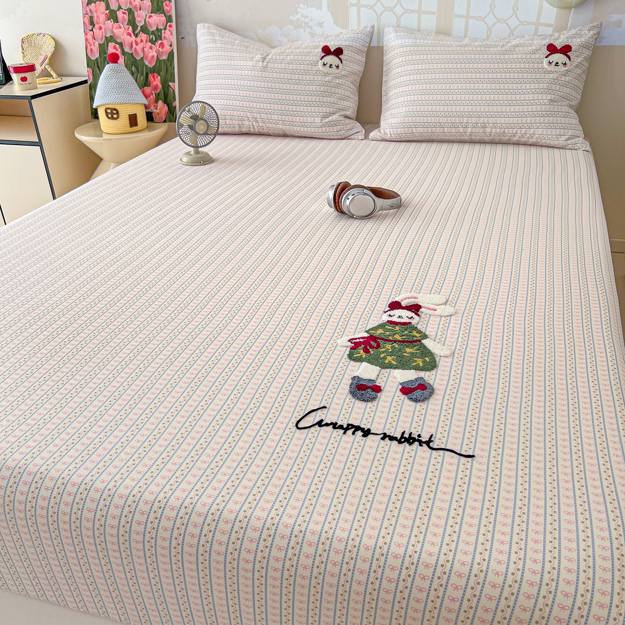 91家纺网 家纺一手货源 找家纺 舒居家纺 2025新款13070全棉纯棉毛巾绣床笠单品床笠单件单床笠 友谊结