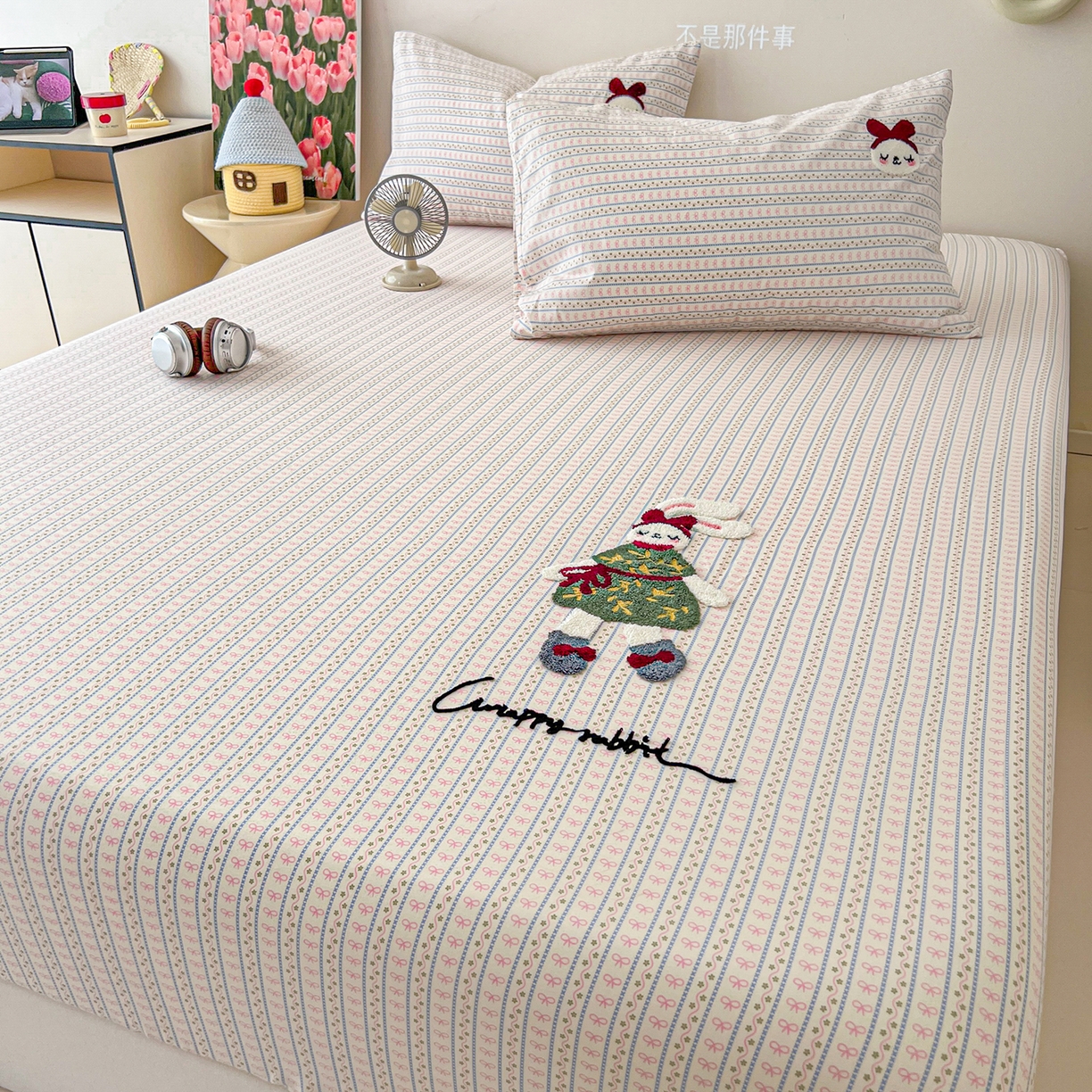 91家纺网 家纺一手货源 找家纺 舒居家纺 2025新款13070全棉纯棉毛巾绣床笠单品床笠单件单床笠 友谊结