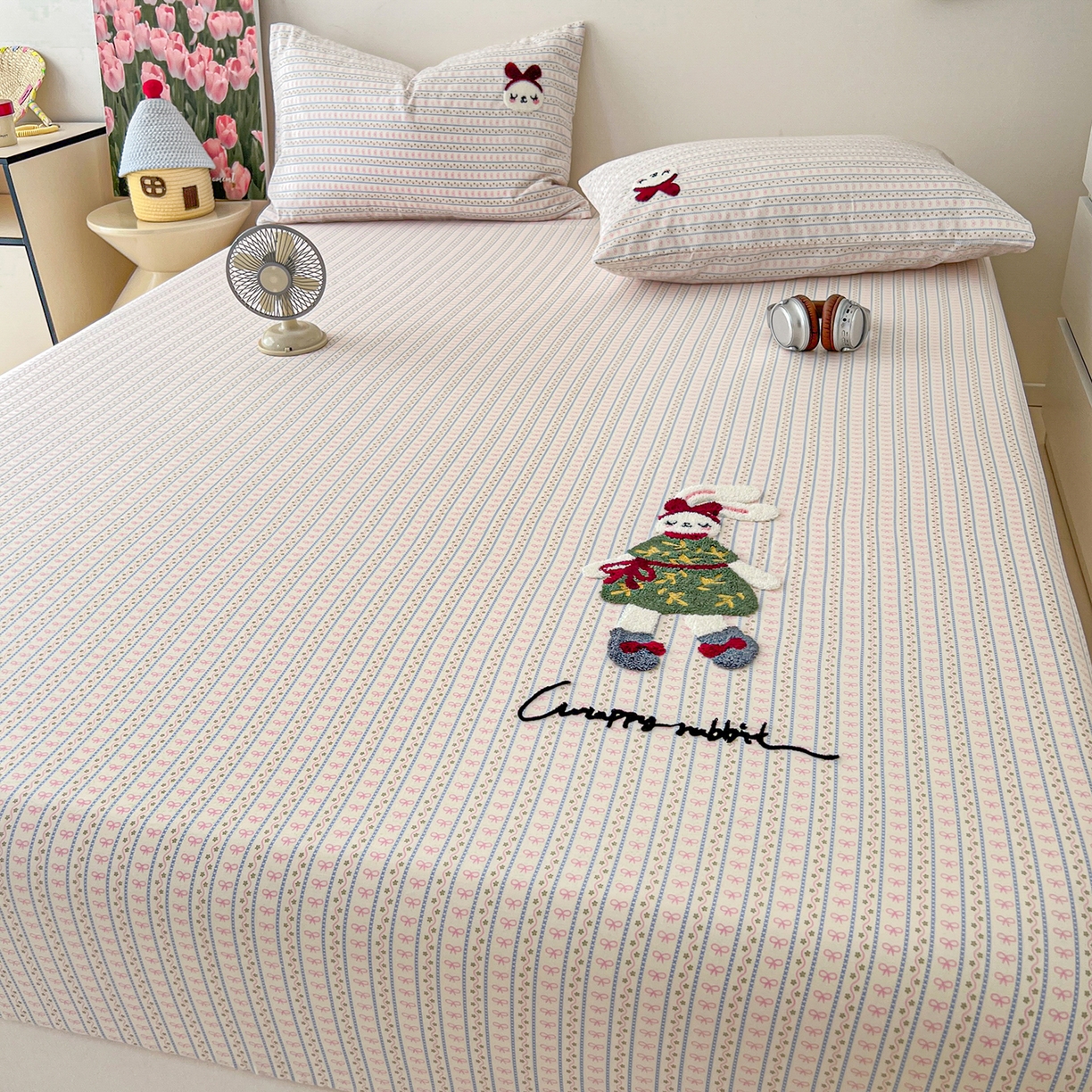 91家纺网 家纺一手货源 找家纺 舒居家纺 2025新款13070全棉纯棉毛巾绣床笠单品床笠单件单床笠 友谊结