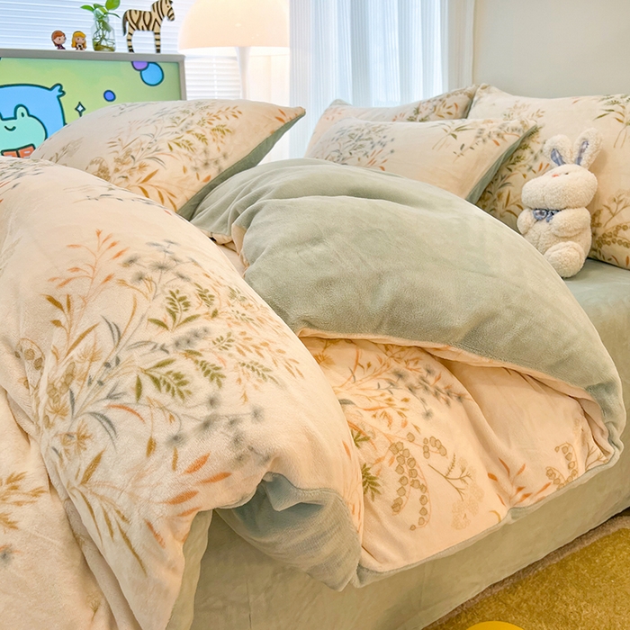 HL原创 2025新款牛奶绒四件套 田园