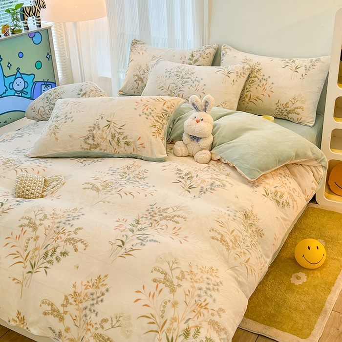 91家纺网 家纺一手货源 找家纺 HL原创 2025新款牛奶绒四件套 田园