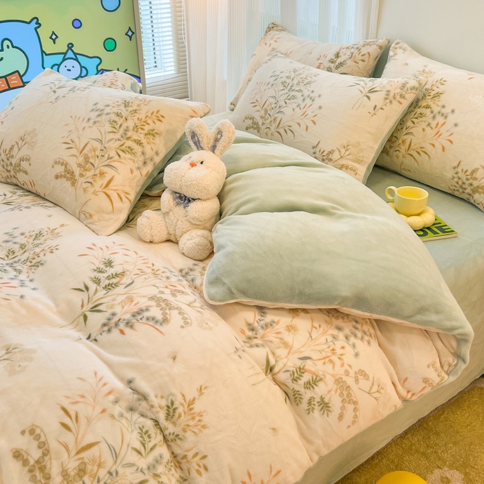 91家纺网 家纺一手货源 找家纺 HL原创 2025新款牛奶绒四件套 田园