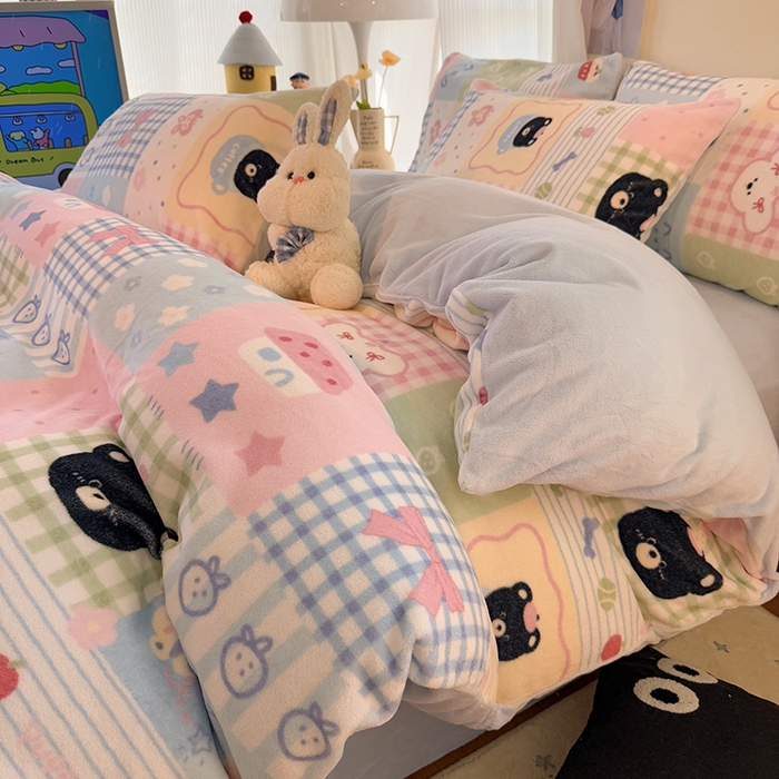 HL原创 2025新款牛奶绒四件套 田字格