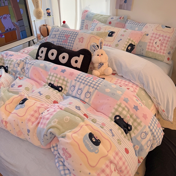 91家纺网 家纺一手货源 找家纺 HL原创 2025新款牛奶绒四件套 田字格