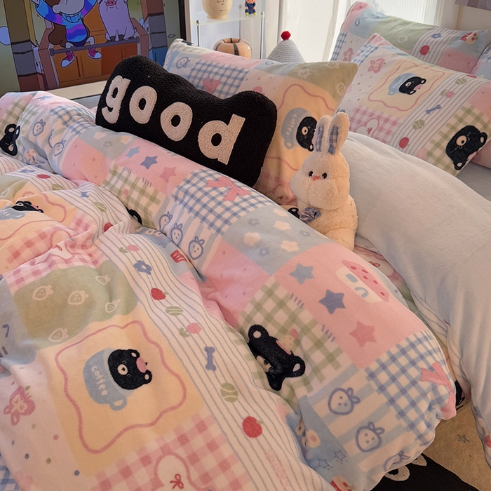 91家纺网 家纺一手货源 找家纺 HL原创 2025新款牛奶绒四件套 田字格