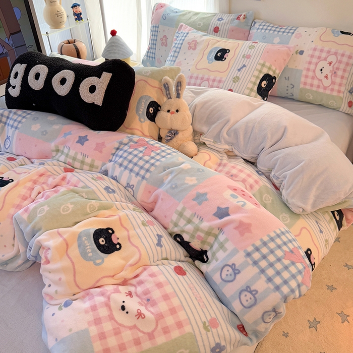 91家纺网 家纺一手货源 找家纺 HL原创 2025新款牛奶绒四件套 田字格