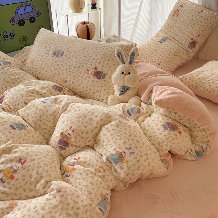 91家纺网 家纺一手货源 找家纺 HL原创 2025新款牛奶绒四件套 甜心小兔