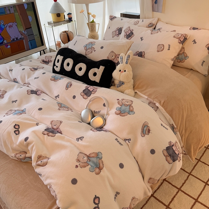 91家纺网 家纺一手货源 找家纺 HL原创 2025新款牛奶绒四件套 小熊