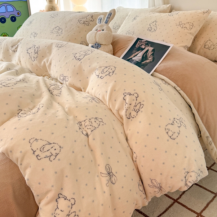 91家纺网 家纺一手货源 找家纺 HL原创 2025新款牛奶绒四件套 星星兔