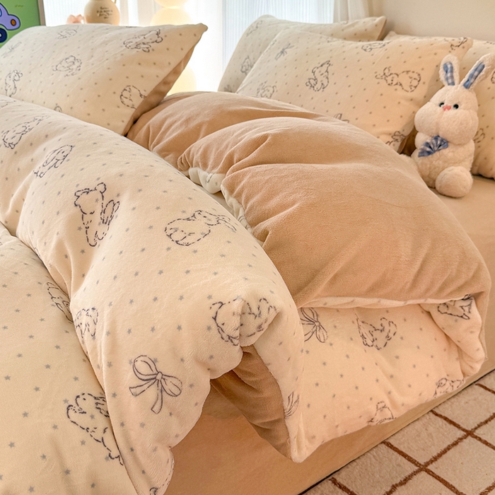 91家纺网 家纺一手货源 找家纺 HL原创 2025新款牛奶绒四件套 星星兔