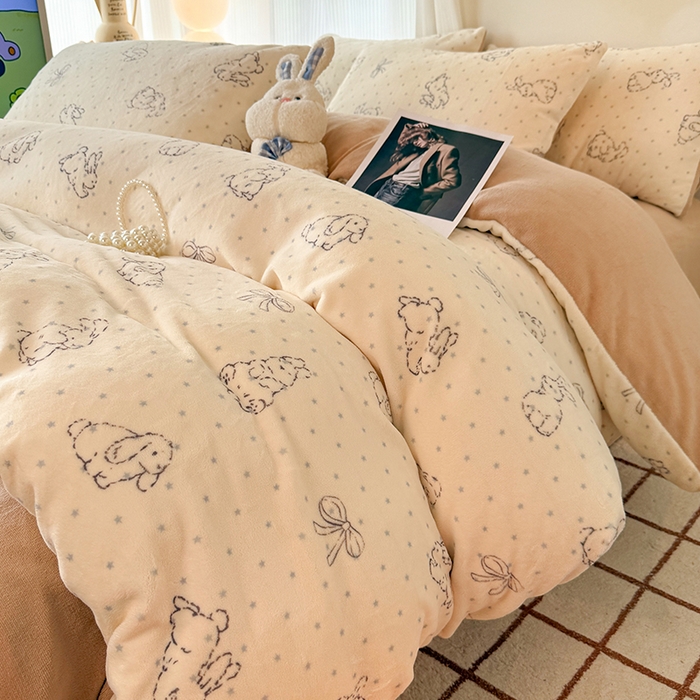 91家纺网 家纺一手货源 找家纺 HL原创 2025新款牛奶绒四件套 星星兔