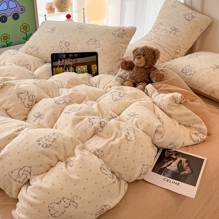 91家纺网 家纺一手货源 找家纺 HL原创 2025新款牛奶绒四件套 星星兔