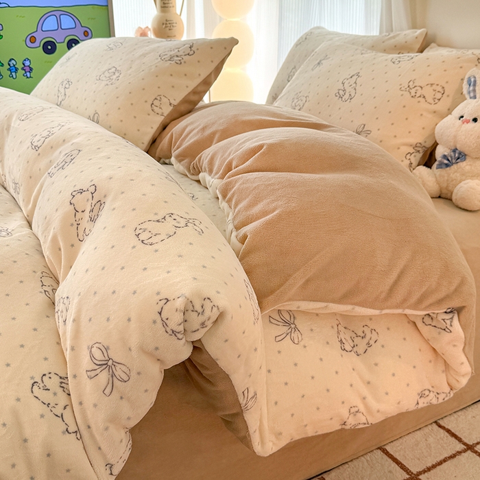 91家纺网 家纺一手货源 找家纺 HL原创 2025新款牛奶绒四件套 星星兔