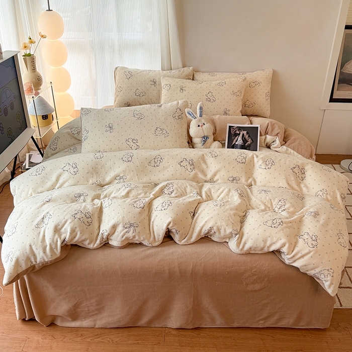 91家纺网 家纺一手货源 找家纺 HL原创 2025新款牛奶绒四件套 星星兔