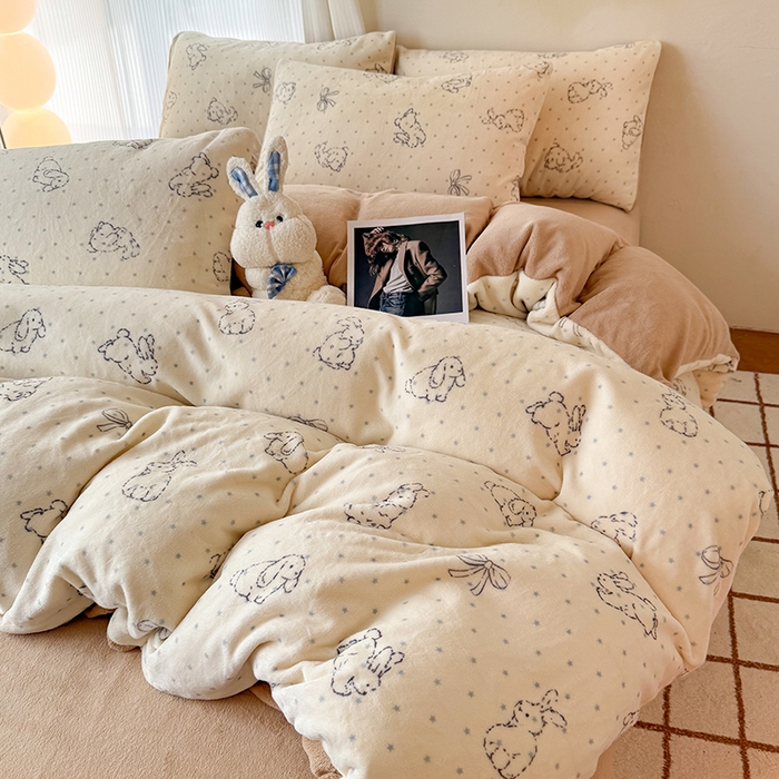 91家纺网 家纺一手货源 找家纺 HL原创 2025新款牛奶绒四件套 星星兔