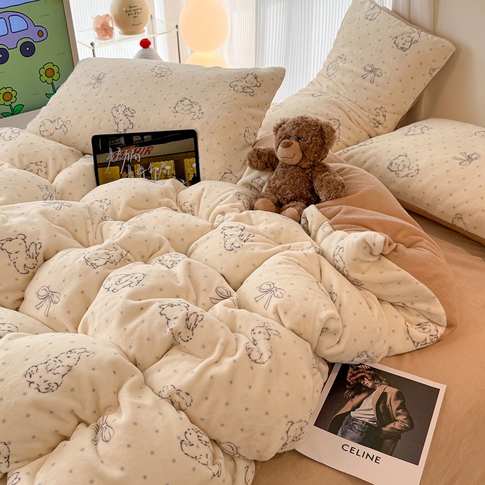 91家纺网 家纺一手货源 找家纺 HL原创 2025新款牛奶绒四件套 星星兔