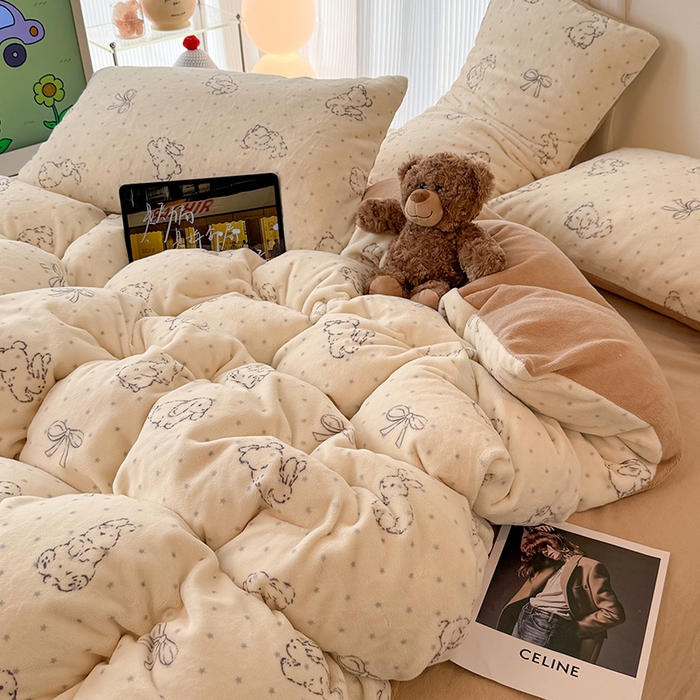 91家纺网 家纺一手货源 找家纺 HL原创 2025新款牛奶绒四件套 星星兔