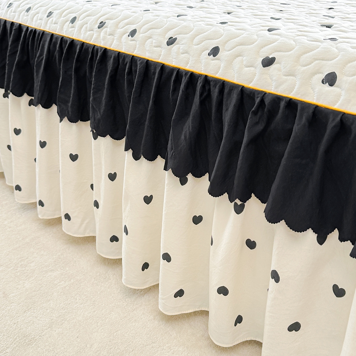 91家纺网 家纺一手货源 找家纺 （总）笠裙家纺 2025新款水洗棉荷叶花边法式赫本风夹棉加厚床裙单床裙床裙单件